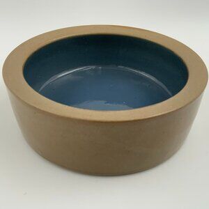 Crock Blue & Tan Dog Bowl Dish Pottery 7.5-inch X 2.5”